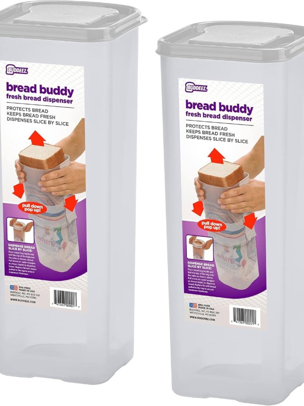 Bread Buddy Bread Storage Container, White, 2-Pack